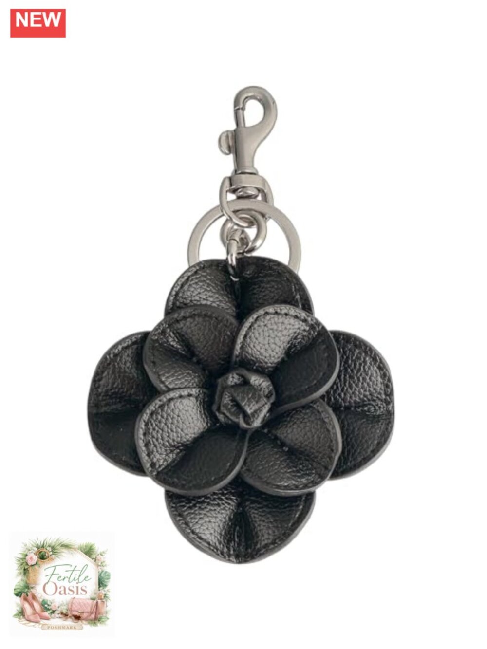 Leather Flower Purse Charm Handbag Keychain Keyring Accessory Women